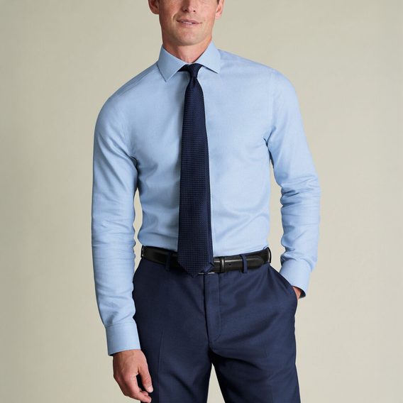 Non-Iron Charles Tyrwhitt Stretch Burlington Weave Shirt — Cornflower Blue