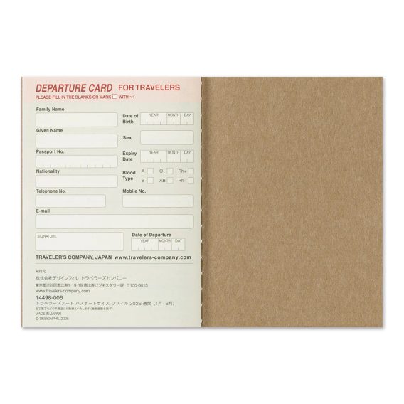 TRAVELER'S notebook — Refill 2026 Weekly (Passport)