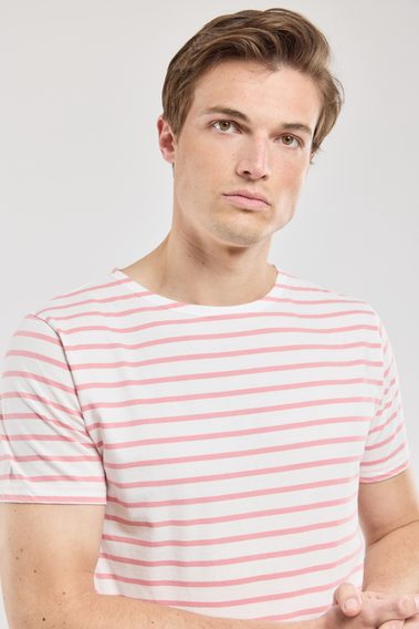 Armor Lux Short-Sleeved Breton T-Shirt — Bubblegum