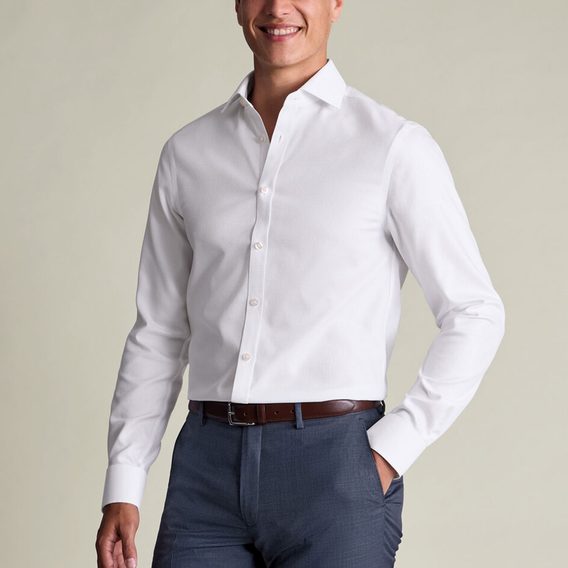 Charles Tyrwhitt Non-Iron Stretch Burlington Weave Cutaway Slim Fit Shirt — White