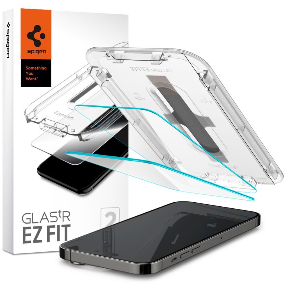 Levně Spigen Glass.TR EZFit s aplikátorem, 2 kusy, Tvrzené sklo, iPhone 14 Pro Max