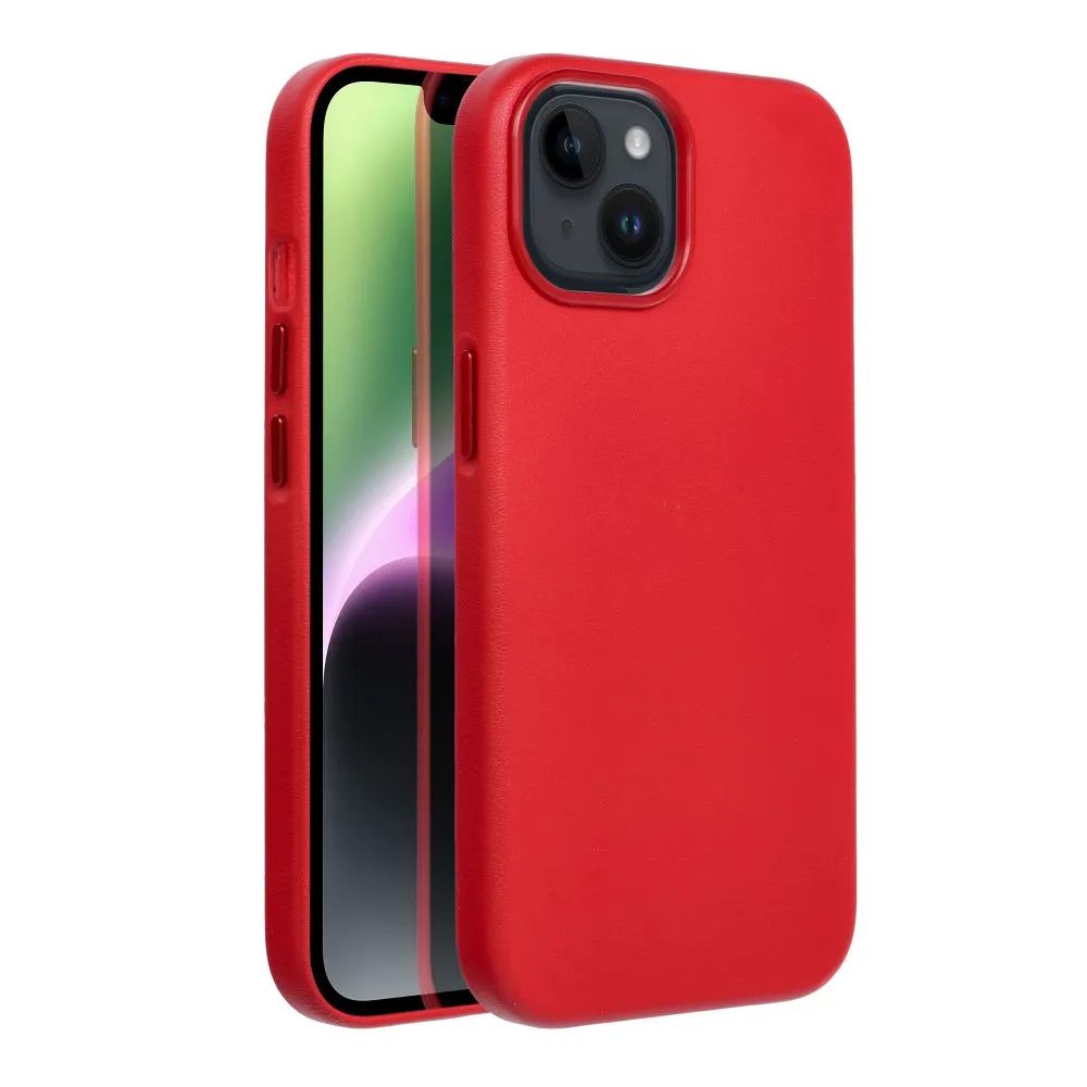 Bőr Mag Cover Tok, IPhone 15 Plus, Piros