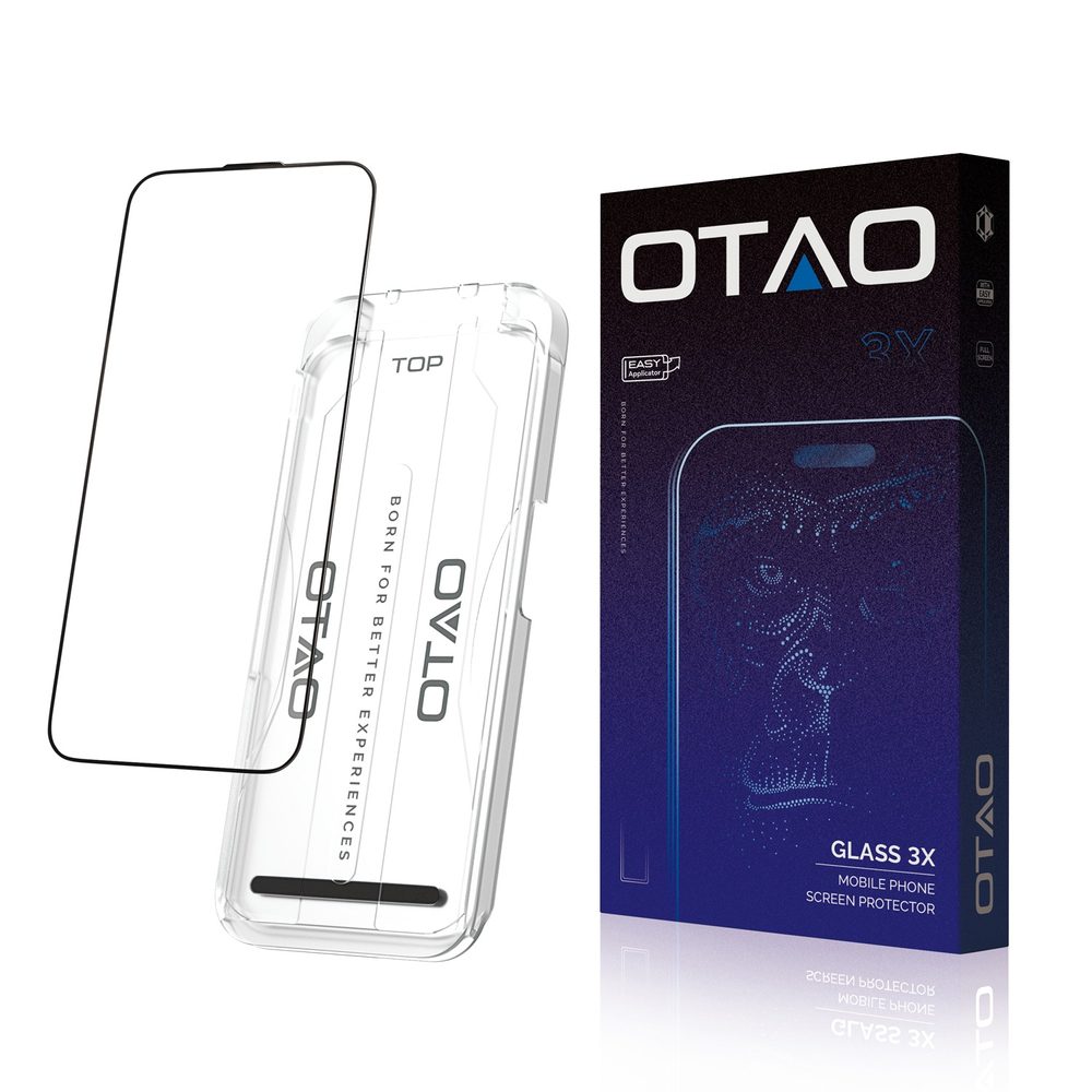 Levně OTAO Corning Glass Tvrzené sklo s aplikátorem, iPhone 14 Pro / 15 / 16, černé
