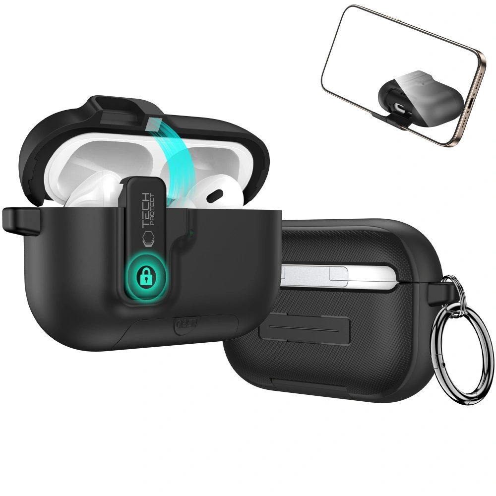 Tech-Protect Slim Hook puzdro, Apple AirPods Pro 3, čierne