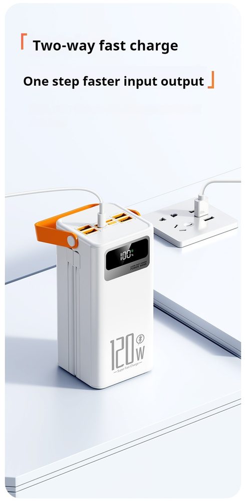 Powerbanka 80 000 mAh, 120W PD + QC, 4 USB + 2 káble, LED svetlo, čierna
