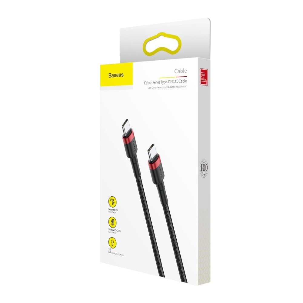 Baseus Cafule Kábel, USB-C, Fekete és Piros, 1 M (CATKLF-G91)