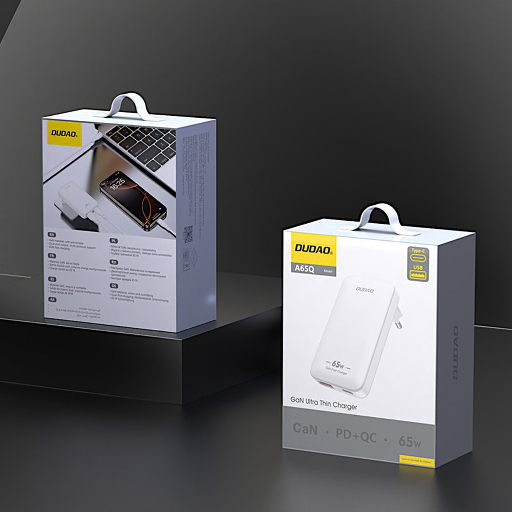 Dudao A65Q cestovná nabíjačka USB-A + USB-C, 65W GaN PD, biela