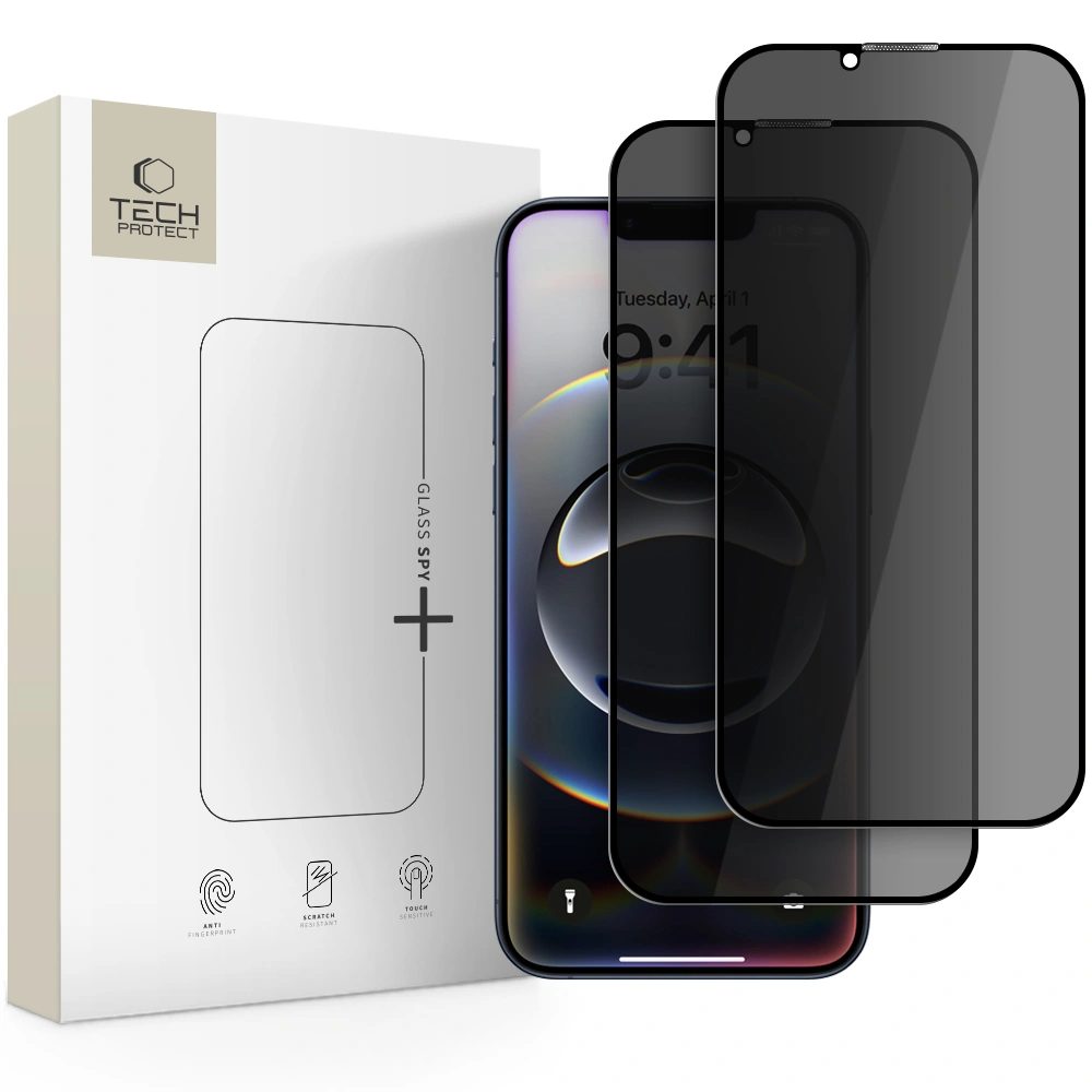 Tech-Protect Tvrzené sklo Privacy, iPhone 13 / 13 Pro / 14 / 16e / 17e, 2 kusy