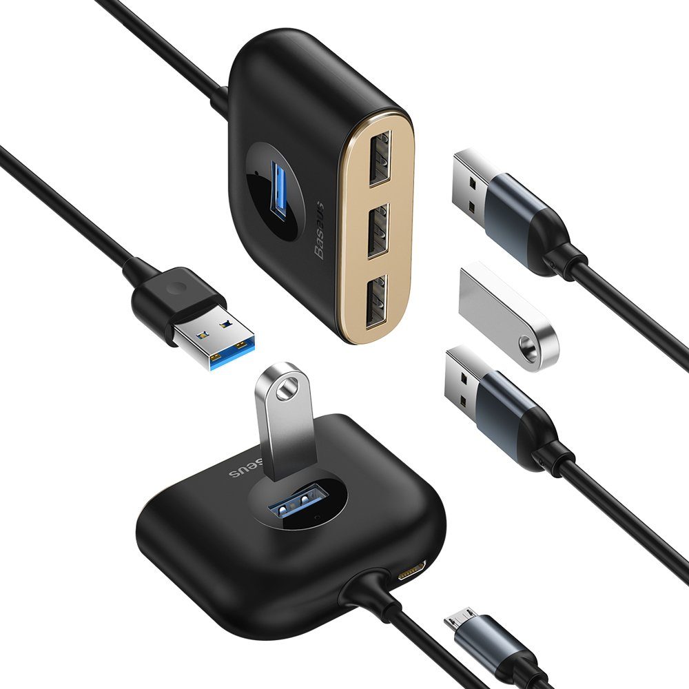 Baseus Square Adaptér USB 4v1, černý, 1 M (CAHUB-AY01)