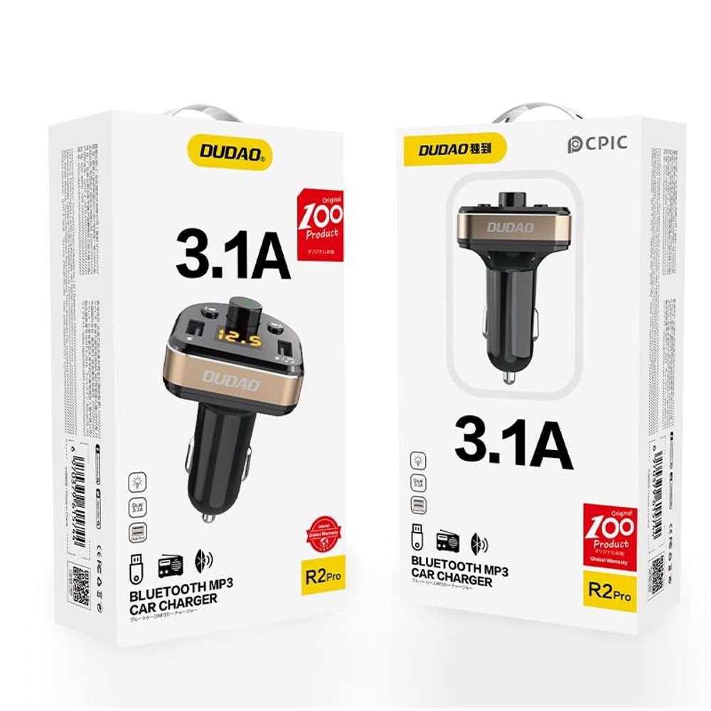 Dudao FM Oddajnik Bluetooth Avto Polnilnik, MP3, 3,1 A, 2x USB, črn (R2Pro črn)