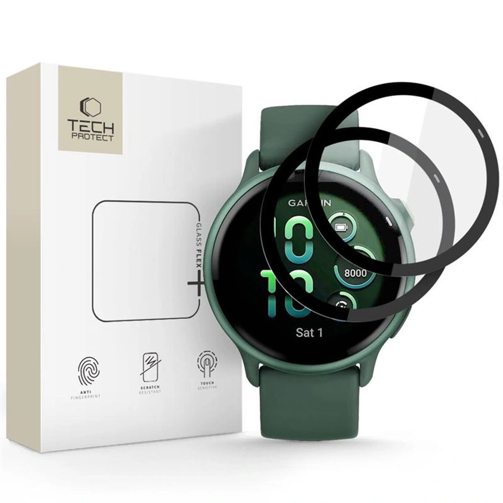 Tech-Protect Hibrid Üveg Flex+, Garmin Vivoactive 6, fekete, 2 darab