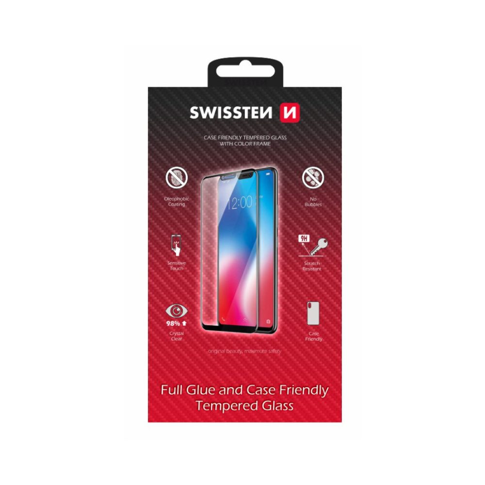 Swissten Full Glue, Color Frame, Case Friendly, Zaščitno Kaljeno Steklo, Samsung Galaxy S21 FE, črno