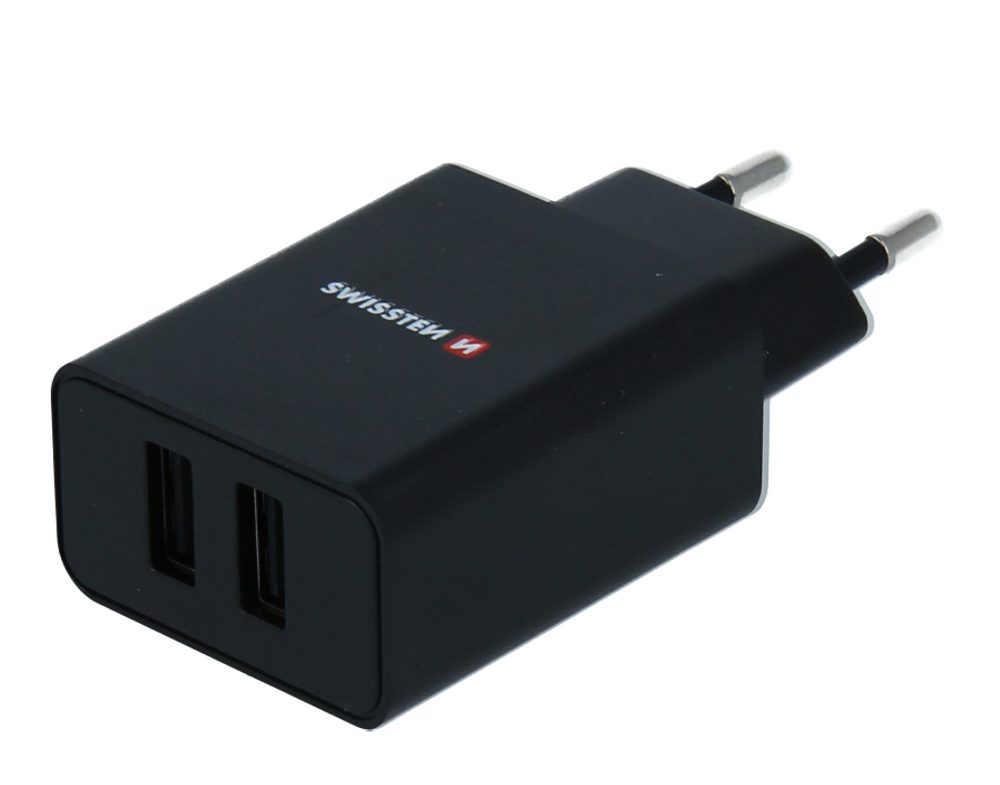 Swissten Hálózati Adapter Smart IC 2x USB, 2.1A Power, Fekete