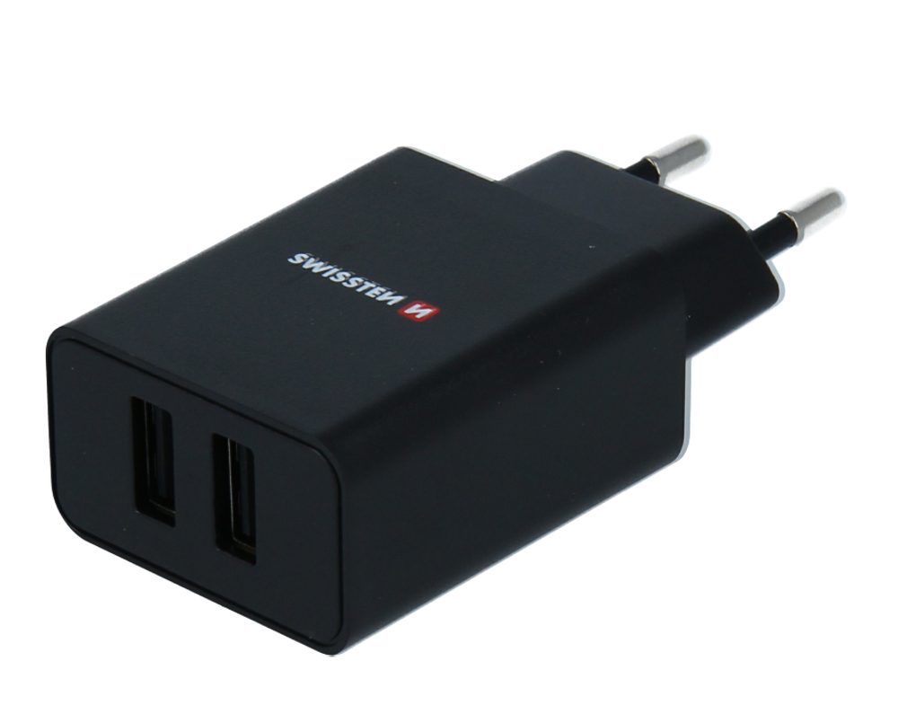 Swissten Mrežni Adapter Smart IC 2x USB, 2.1A Power, Crna