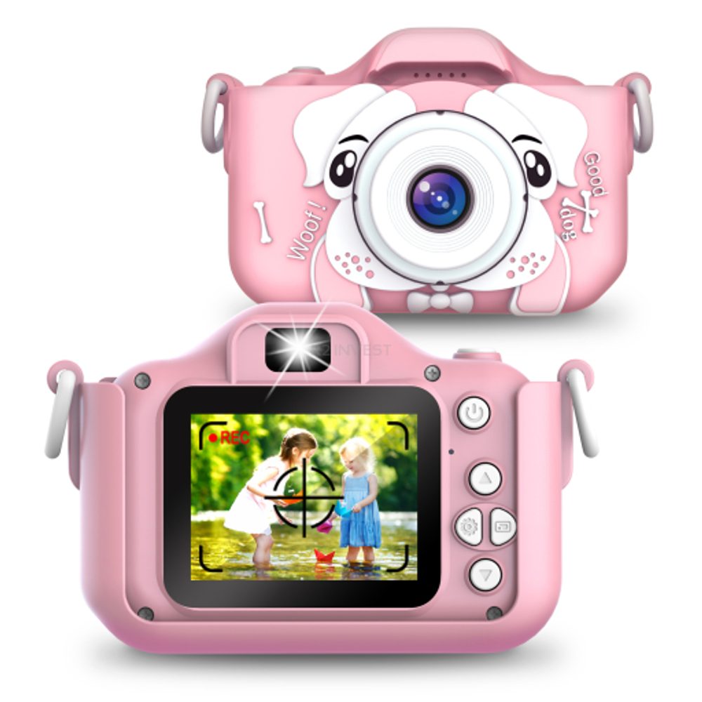 Gyerekkamera X5 Kutya Motívummal, Rózsaszínű