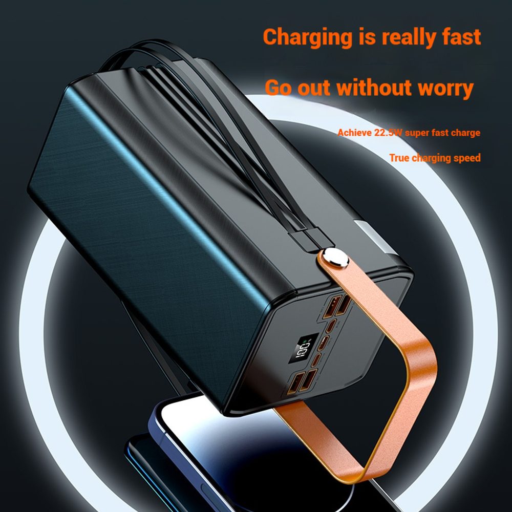 Powerbanka 120 000 mAh, 22,5W PD, 4 USB + 2 káble, LED svetlá, biela