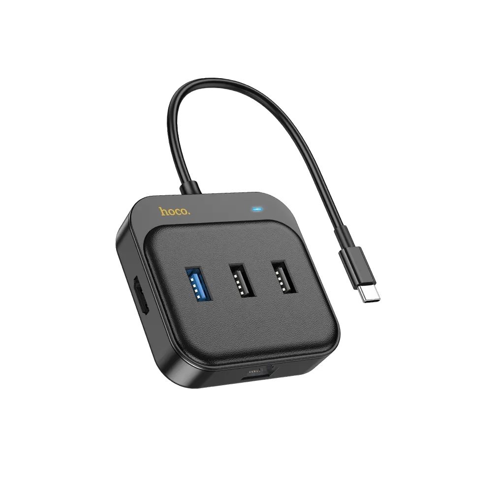 Hoco adaptér HUB 6v1 USB-C na HDTV + RJ45 + USB3.0 + 2x USB2.0 + USB-C PD100W, 0,2 m, černý (HB37)