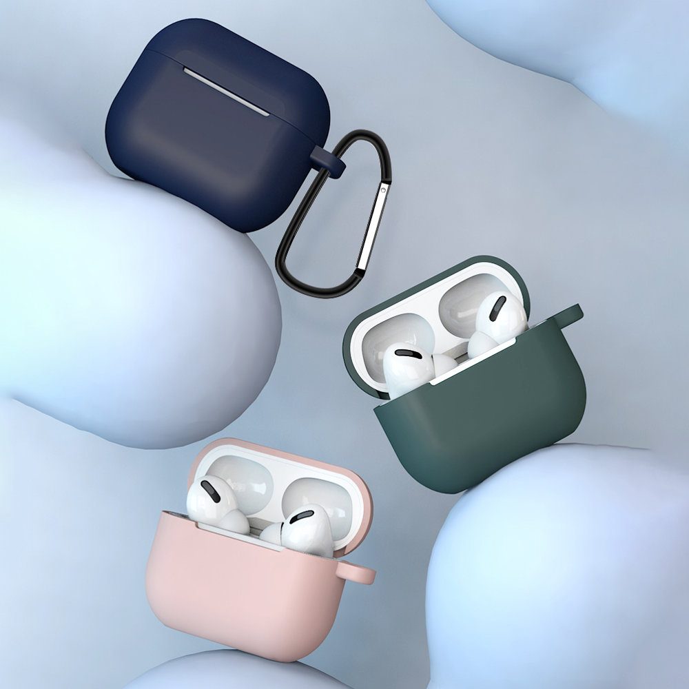 Mehka Silikonska Torbica Za Slušalke Apple AirPods 3 S Sponko, Temno Modra (ohišje D)