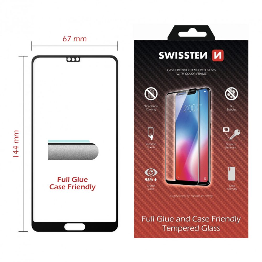 Swissten Full Glue, Color Frame, Case Friendly, Zaštitno Kaljeno Staklo, Huawei P20, Crna