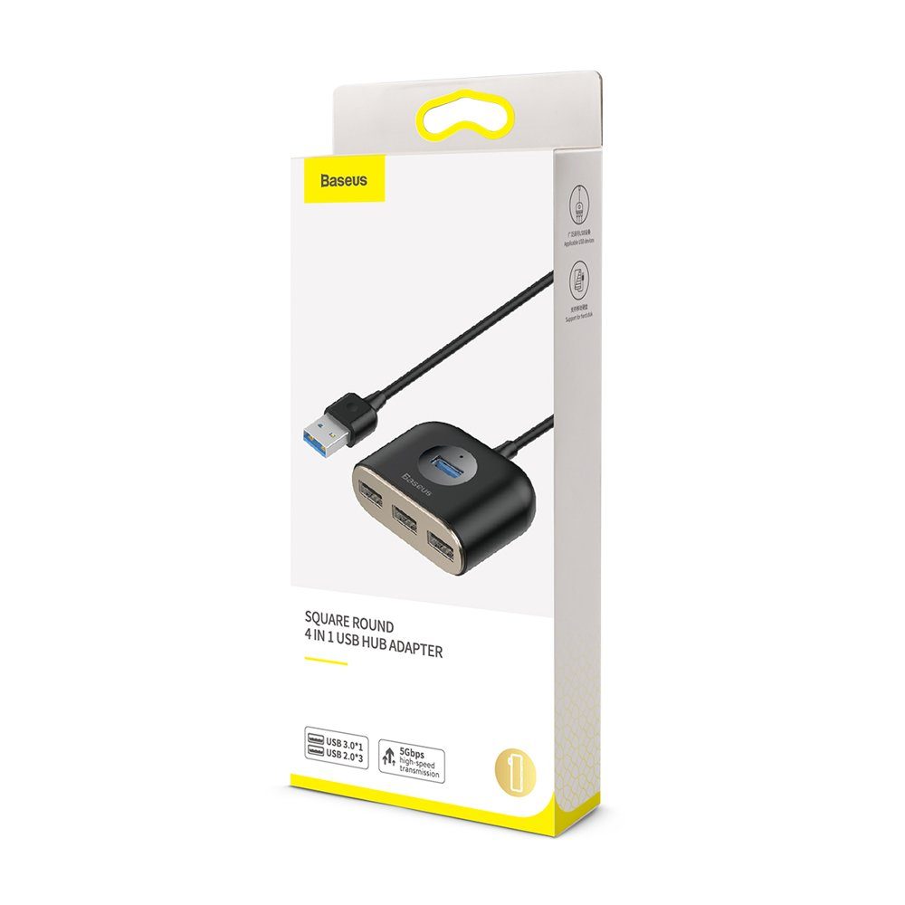 Baseus Square Adaptér USB 4v1, černý, 1 M (CAHUB-AY01)