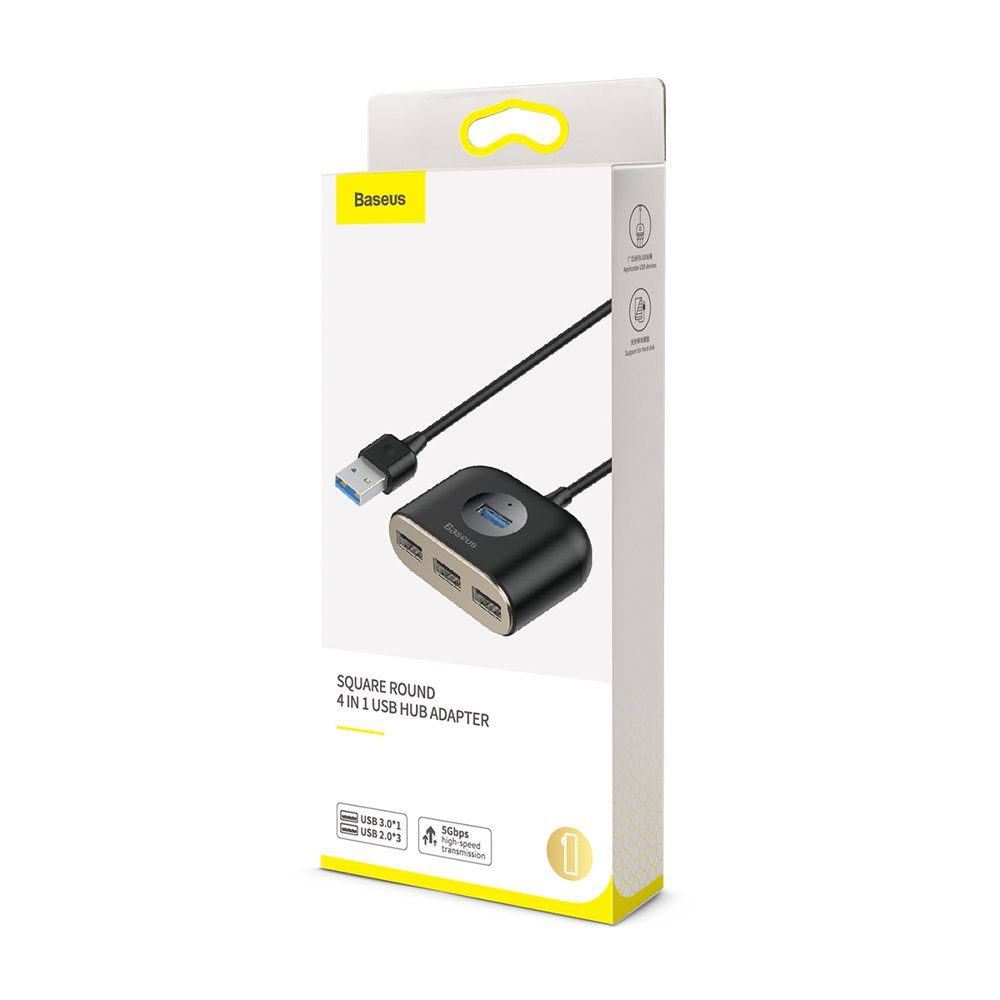 Baseus Square Alakú USB 4 Az 1-ben Adapter, Fekete, 1 M (CAHUB-AY01)