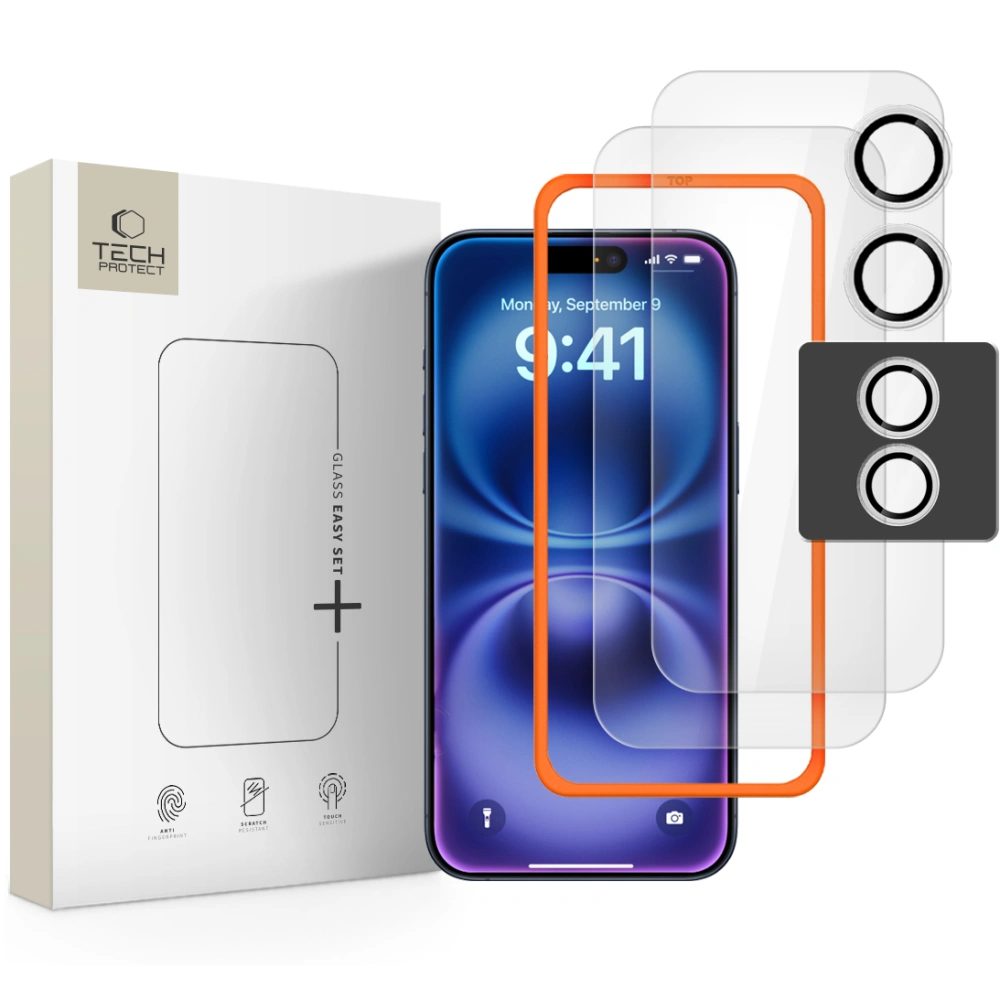 Tech-Protect Easy Set+, 2 tvrdené sklá + sklo na objektív, iPhone 17