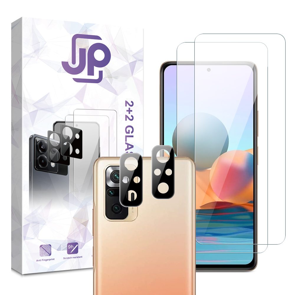 JP Combo pack, Sada 2 tvrzených skel a 2 sklíček na fotoaparát, Xiaomi Redmi Note 10 Pro