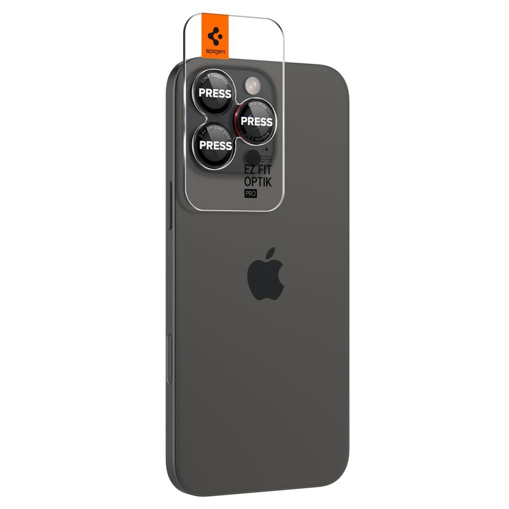 Spigen Optik Pro L-Series TR Ez Fit ochrana fotoaparátu, 2 kusy, iPhone 14 Pro / Max / 15 Pro / Max / 16 Pro / Max / 17 Pro / Max, čierna