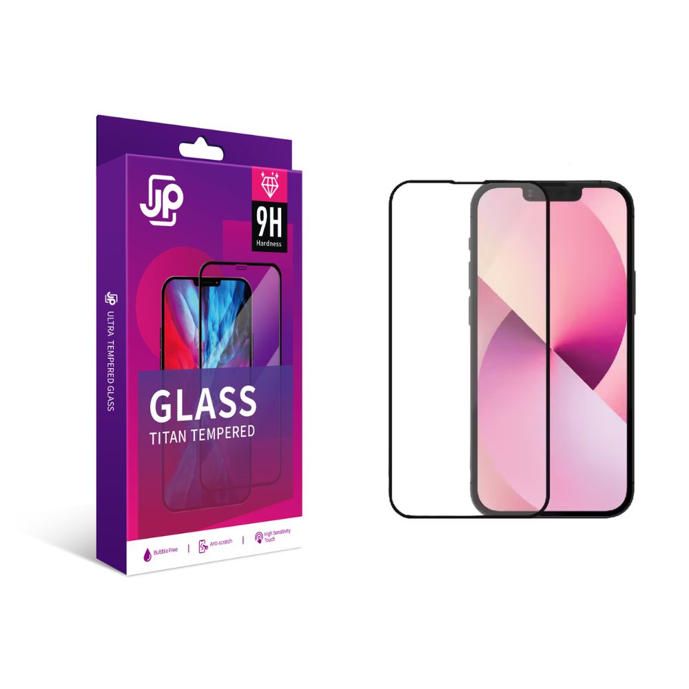 Levně JP Titan extra odolné tvrzené sklo, iPhone 13 / 13 Pro / 14 / 16e / 17e, černé