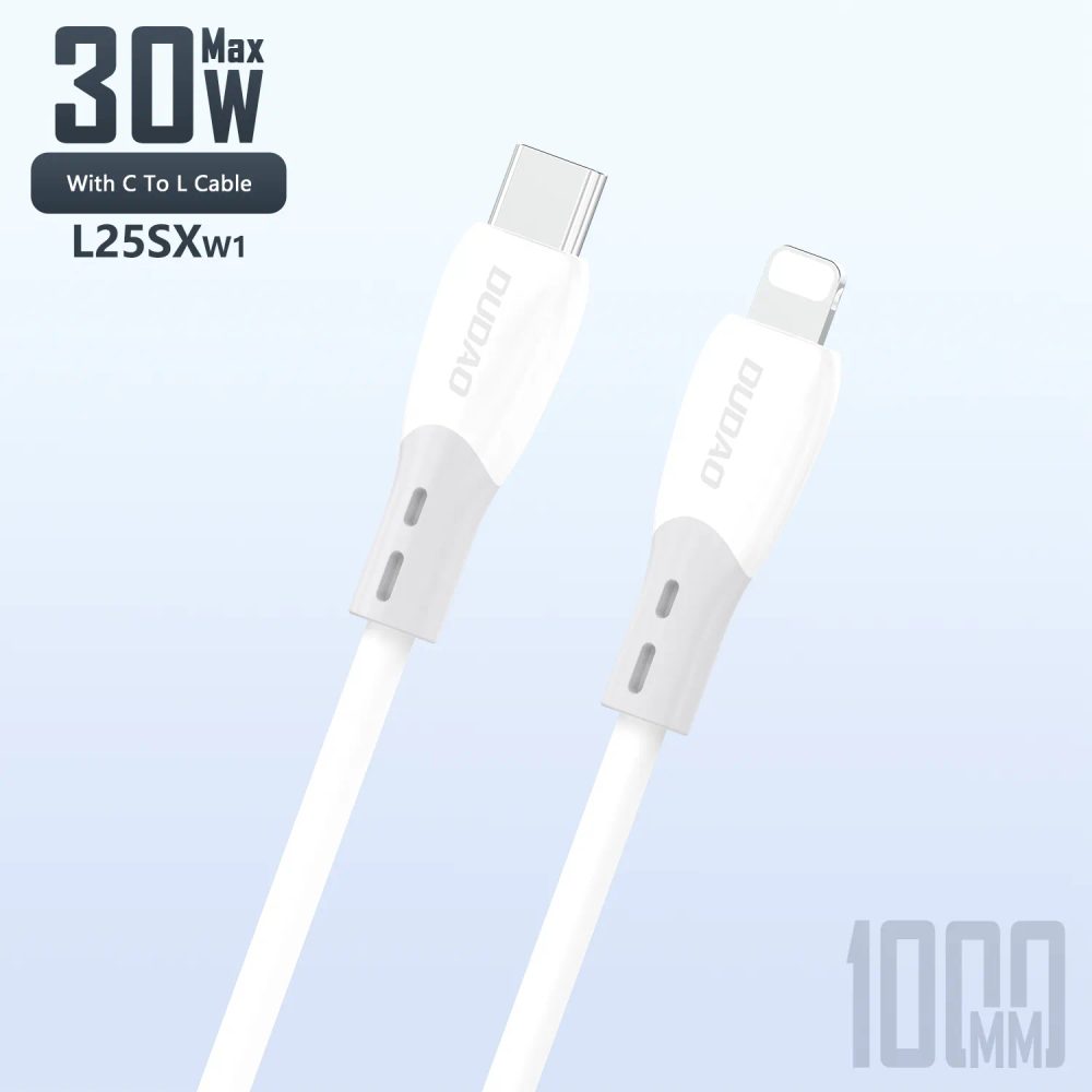 Dudao L25SX kábel USB-C - Lightning, 30W, 1 m, biely
