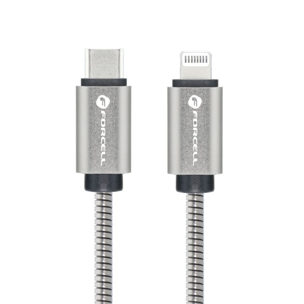 Levně Forcell F-Energy kabel USB-C - Lightning, PD, 3A, 27W, 2 m, stříbrný
