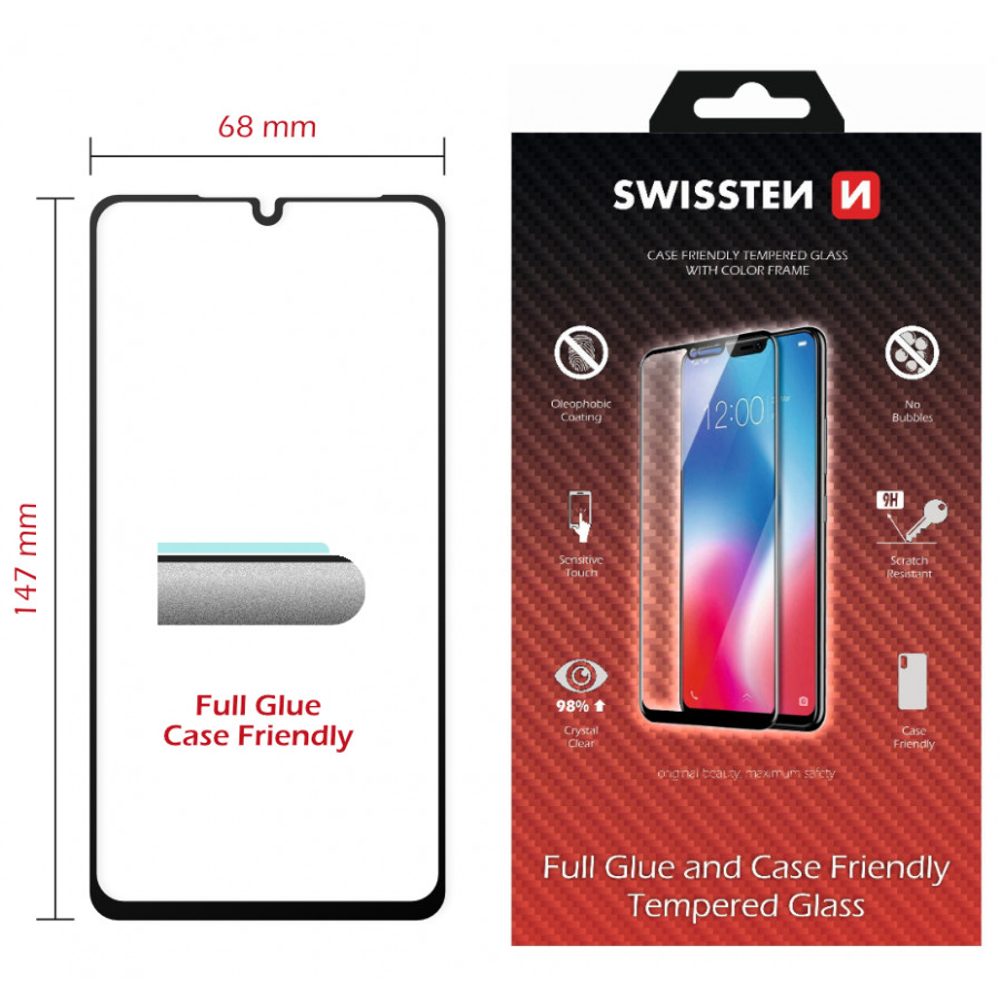 Swissten Full Glue, Color Frame, Case Friendly, Ochranné Tvrdené Sklo, Huawei P30 Lite, čierne