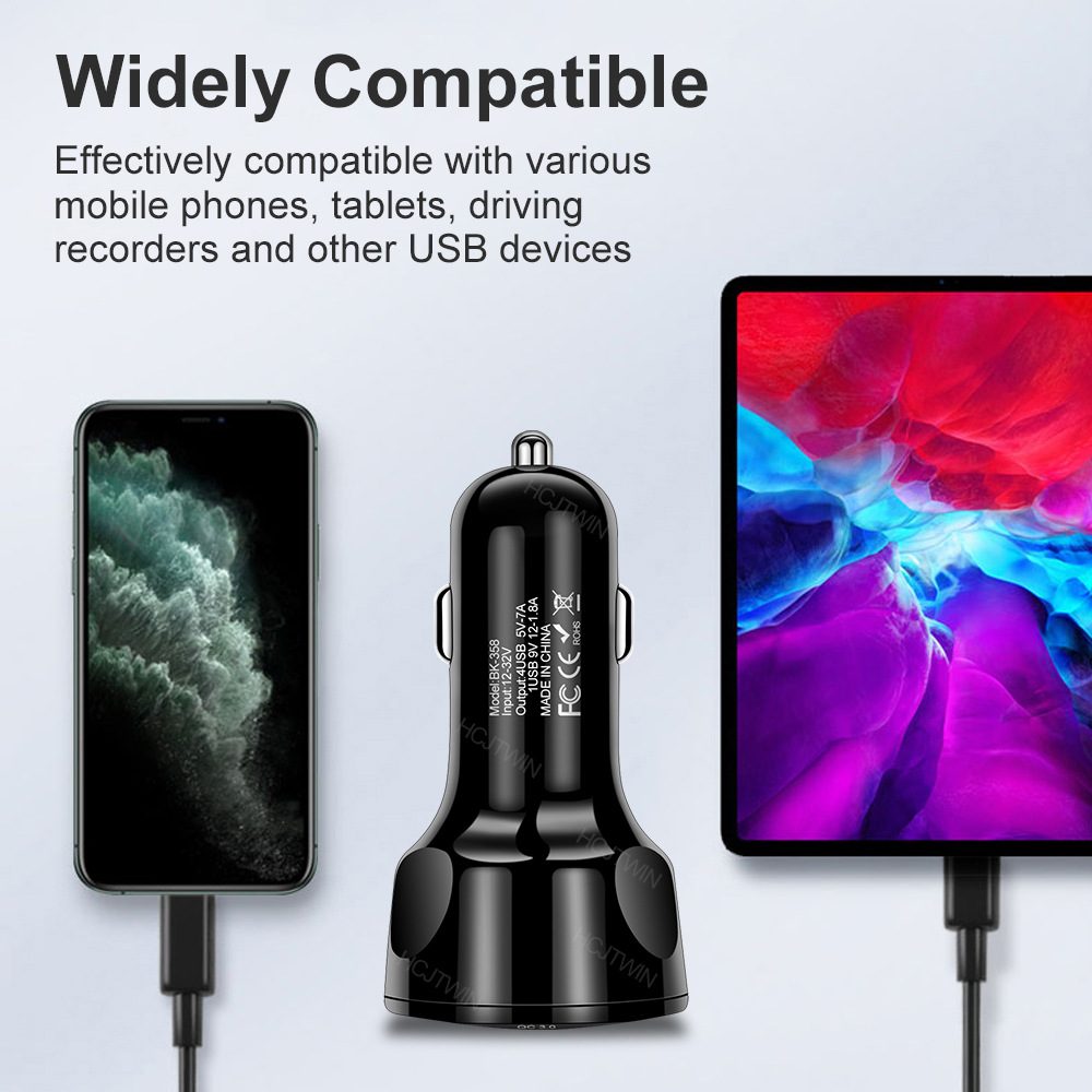 Nabíjačka do auta so 4 USB portami, QC3.0, čierna