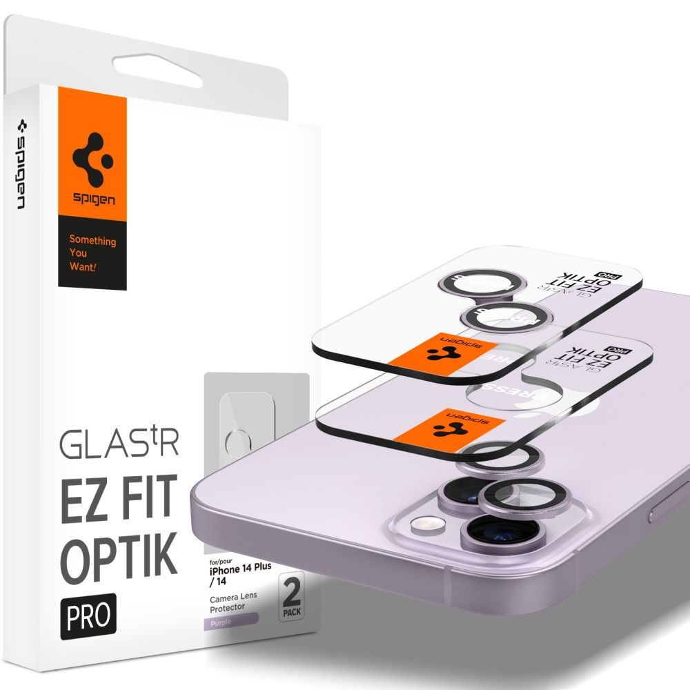 Spigen Optik.TR Ez Fit Ochrana Fotoaparátu, 2 Kusy, IPhone 14 / 14 Plus / 15 / 15 Plus, Fialová