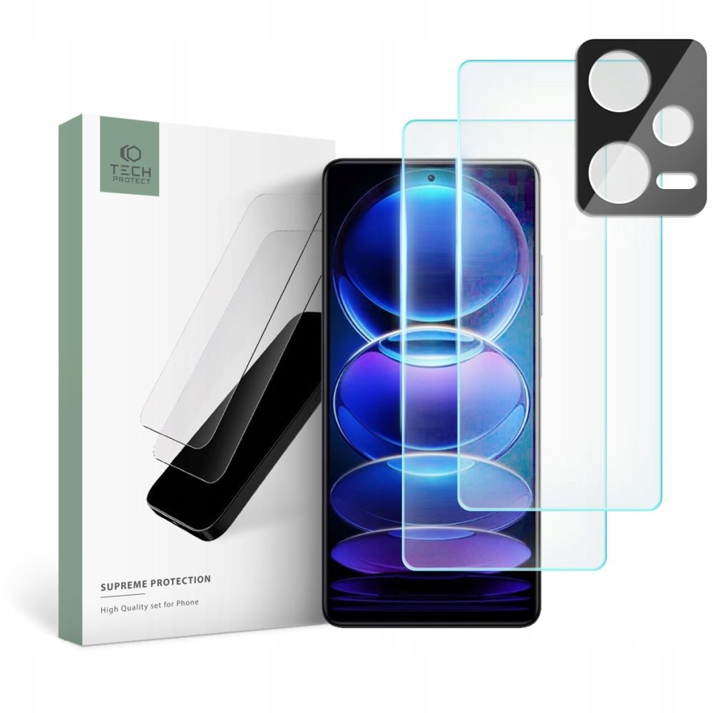 Tech-Protect Supreme Set, 2 Tvrzené Skla + Sklo Na čočku, Xiaomi Redmi Note 12 Pro 5G