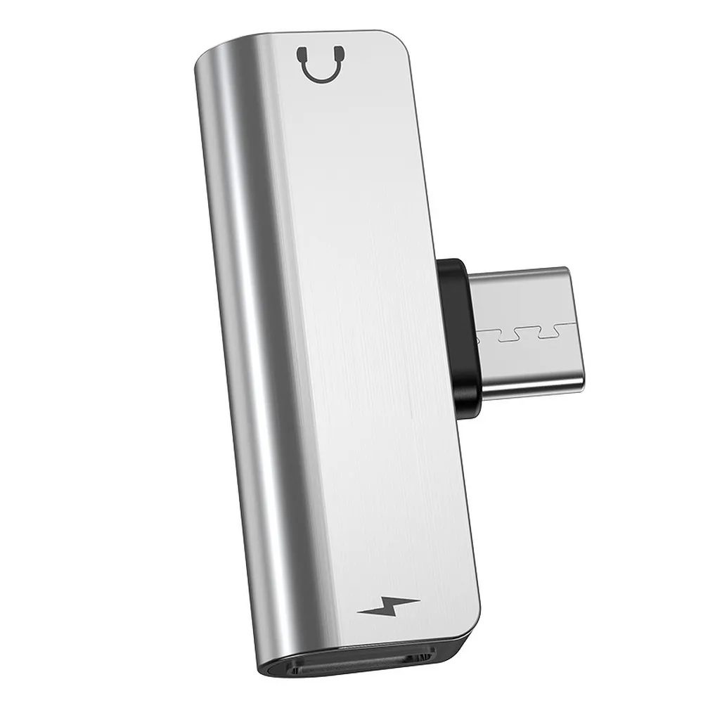 Hoco 2v1 Audio Adaptér USB-C Na Jack 3,5 Mm + USB-C, Stříbrný (LS26)