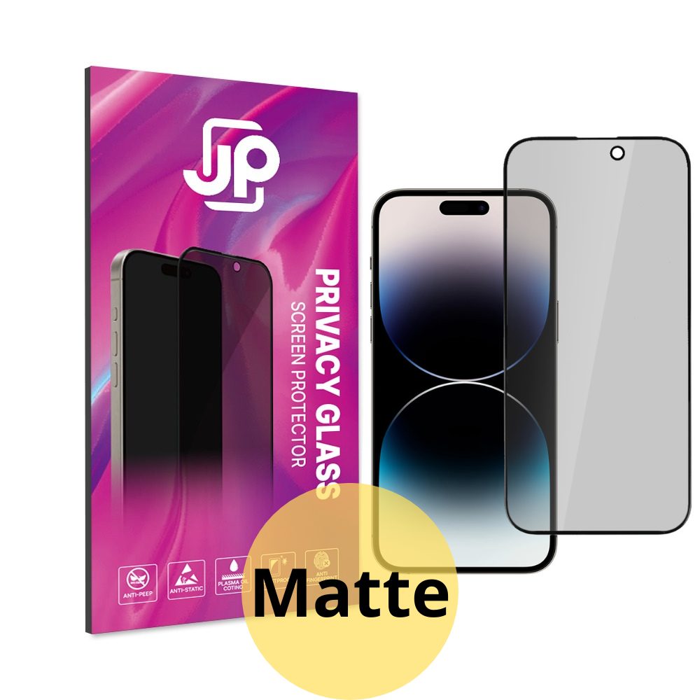 Levně JP Matte Privacy Tvrzené sklo, iPhone 14 Pro, černé