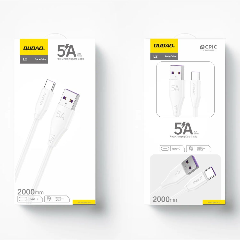 Dudao L2sT kábel USB-A - USB-C, 5A, 2 m, biely