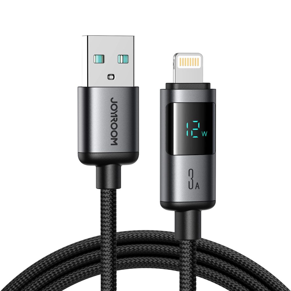 Levně Joyroom S-A16 Pro Prism Series kabel USB-A – Lightning s digitálním displejem, 3A, 1,2 m, černý