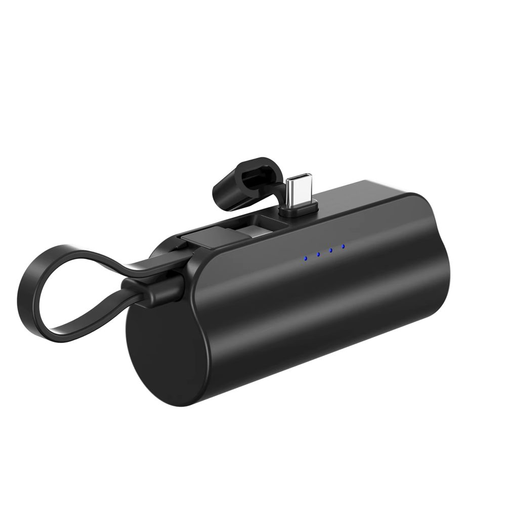 Powerbank PlugOn USB-C Lightning kábellel, 5000 mAh, QC, fekete