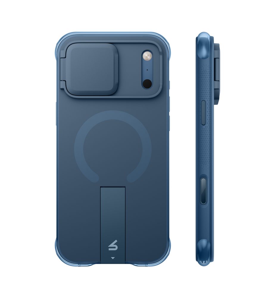 Husă Suritch AirBounce Bumper MagSafe cu Suport și Protecție Cameră, iPhone 17 Pro Max / 18 Pro Max, albastru deschis