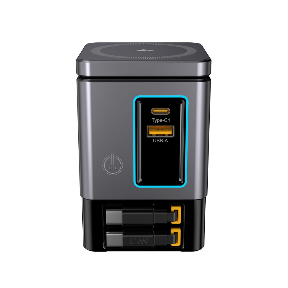Nabíjacia stanica PowerCombo Tower 6v1 GaN3 Pro s bezdrôtovým nabíjaním, 105W, šedá