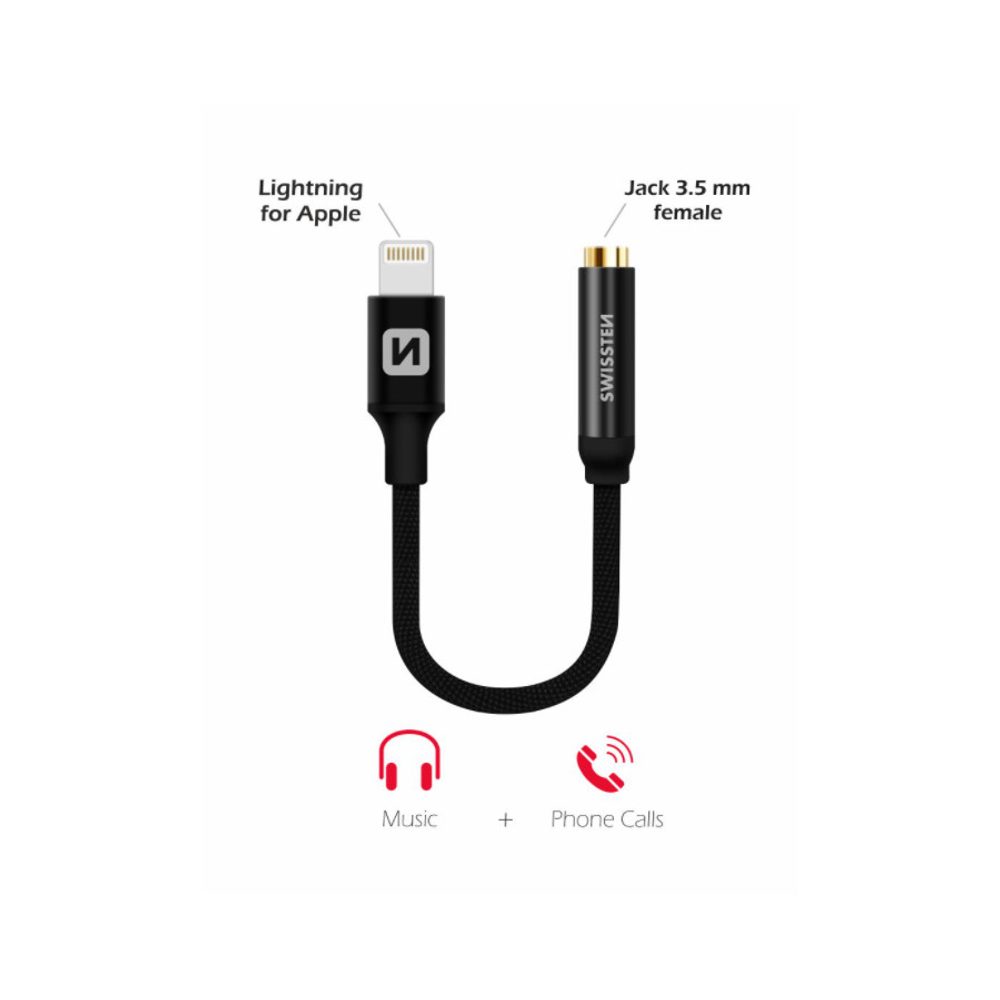 Swissten Audio Adaptér Lightning / Jack, čierny