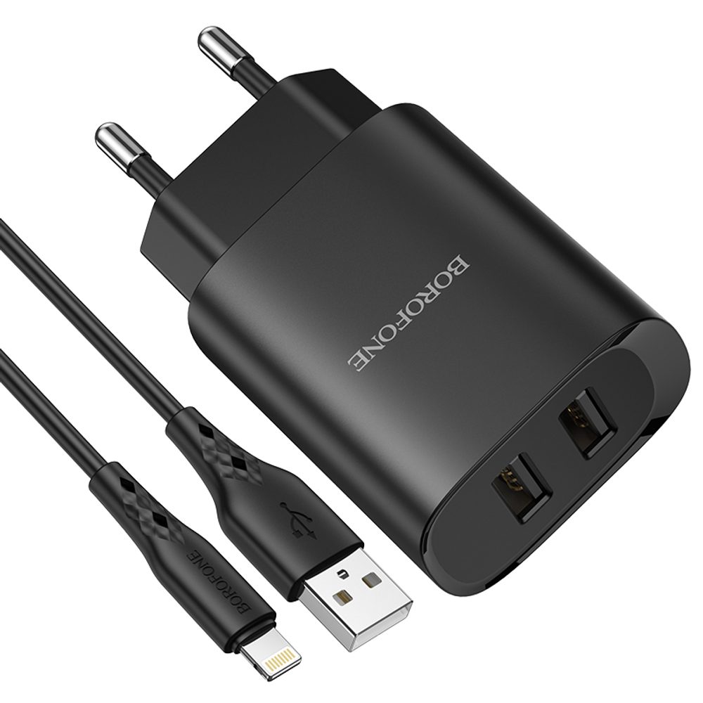 Borofone încărcător BN2 Super - 2x USB - Micro USB, 2,1A, Negru