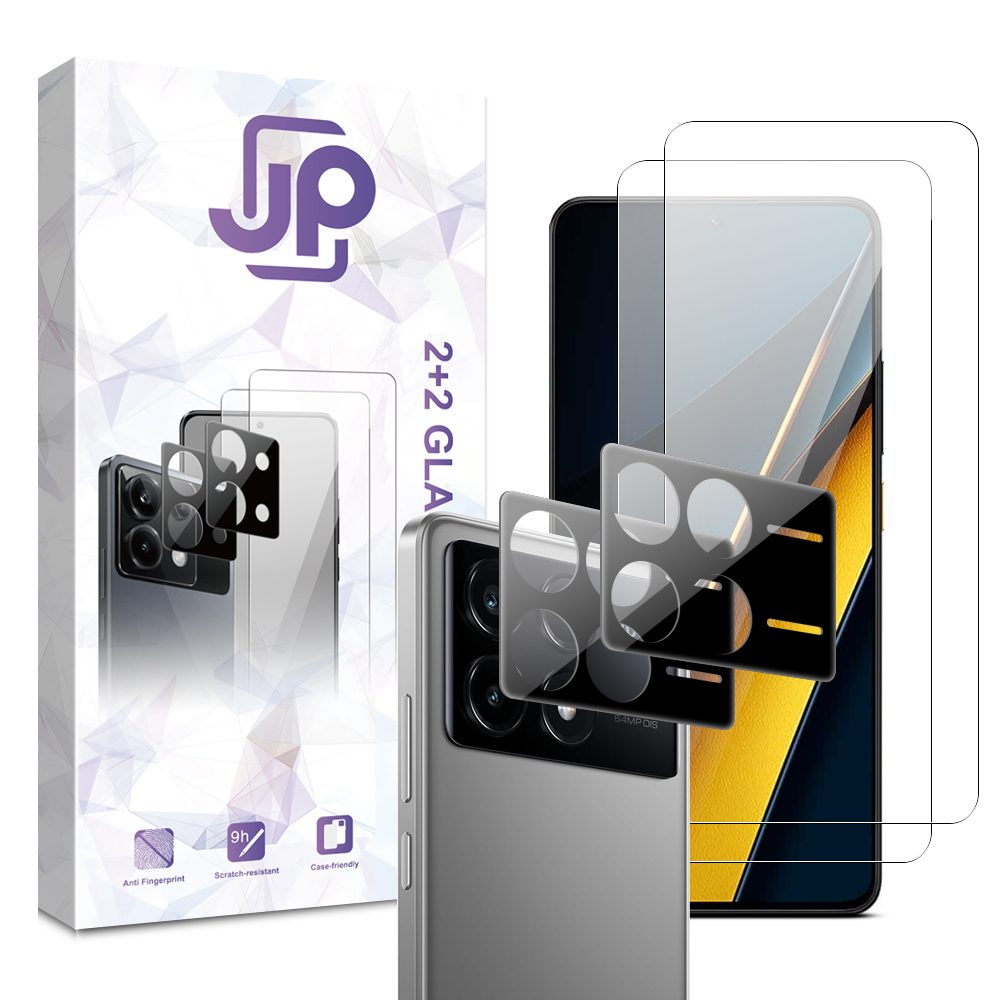 JP Combo pack, Sada 2 tvrzených skel a 2 sklíček na fotoaparát, Xiaomi Poco X6 5G