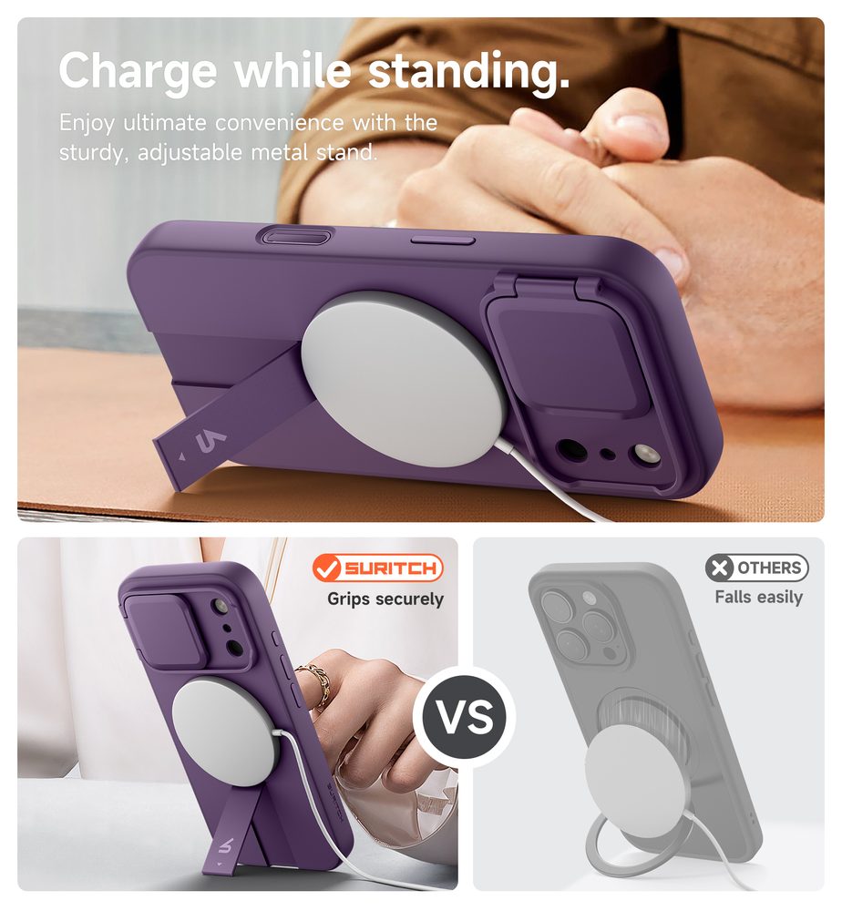 Suritch MagSafe Kickstand Camprotector obal iPhone 17 Pro Max, fialový