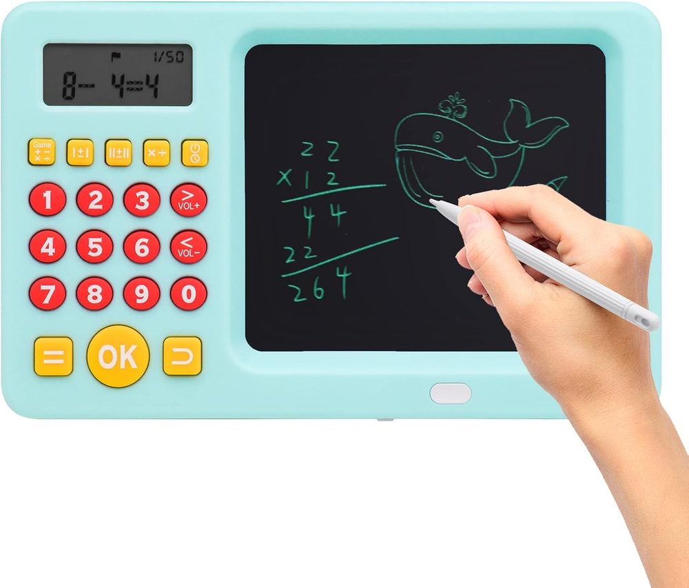 LCD írótábla számológéppel gyerekeknek oktatási játékokkal matematika tanuláshoz, kék