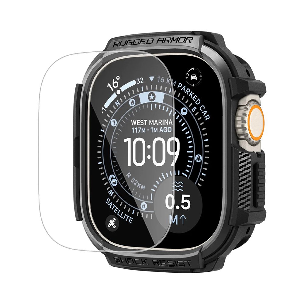 Spigen Rugged Armor + ochranná fólie na displej, Apple Watch Ultra / Ultra 2 / Ultra 3, černé