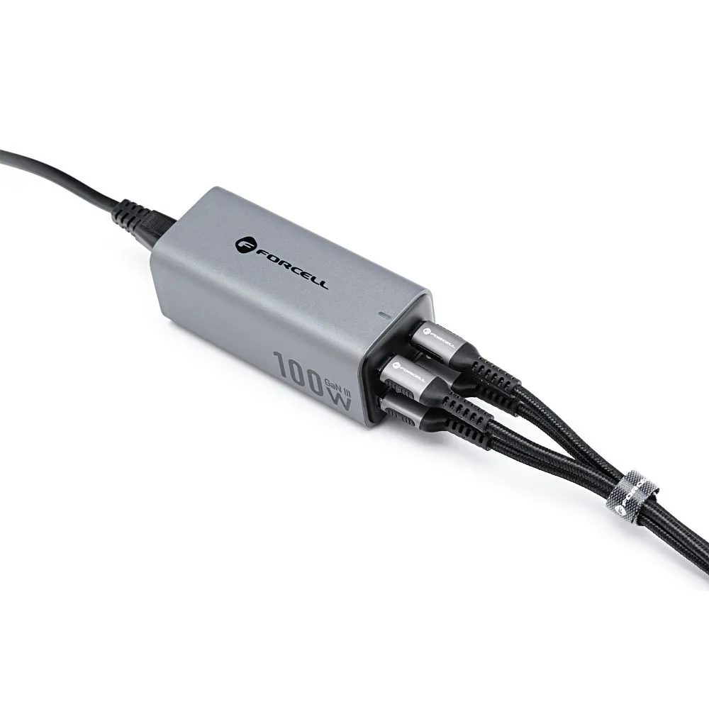 Forcell stolová nabíjačka 2x USB-C, 2x USB-A, 100 W, sivá