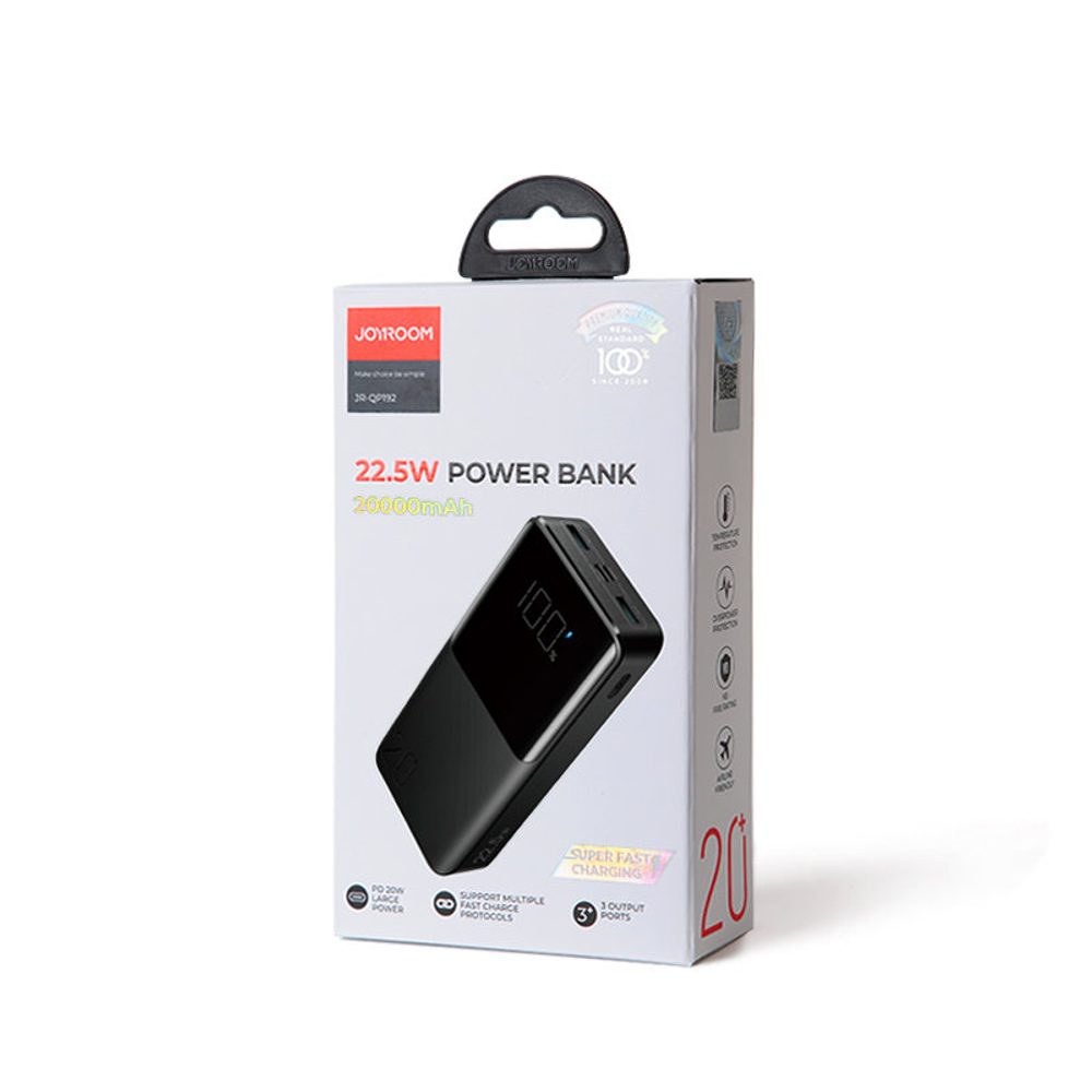 Joyroom PowerBank 22,5W, 20000mAh, PD, QC3.0, AFC, Fekete (JR-QP192)